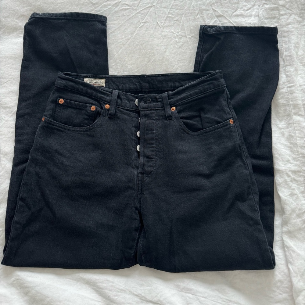 Levi’s black 501 original cropped jeans, size 26
